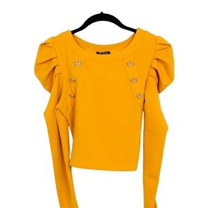 Structured Puff Sleeve Crop Top in Mustard Yellow